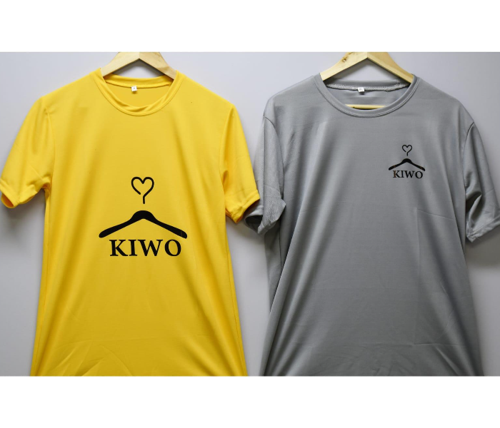 Kiwo COMBO Short Half Sleeve Extra Large Casual T-shirt For Men - Yellow and Grey - Zoom Image