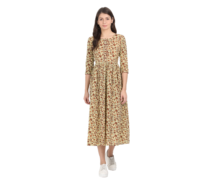 Kaia SK01LK0009BGE001 Small Printed Cotton Dress for Women - Beige - Zoom Image 1