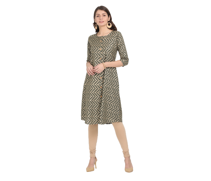 Kaia SK01AK0015OGR003 Small Printed A-Line Kurta for Women - Olive Green - Zoom Image 1