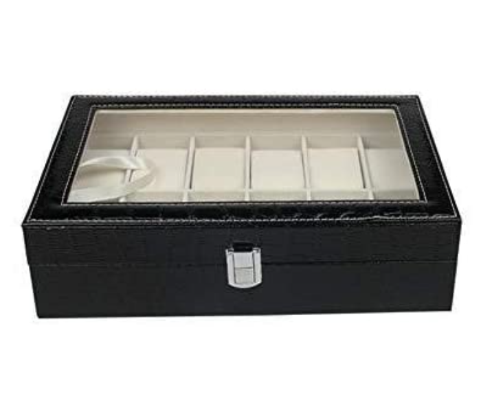 12 Slot PU Leather Watch Display Storage Box - Black - Zoom Image 1