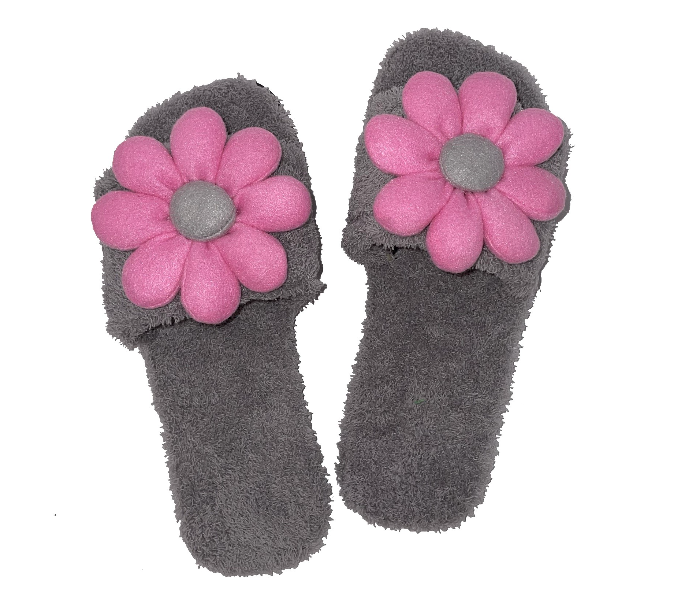 Casual LFO34 US 10 Flower Design Daily Wear Soft Flat Home Slippers for Women - Grey - Zoom Image