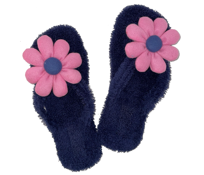 Casual LFV52 US 08 Flower Design Daily Wear Soft Flat Home Slippers for Women - Navy Blue - Zoom Image