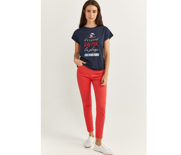 Springfield 138778217 Small Short Sleeve Fancy T-Shirt for Women - Blue - Zoom Image 1