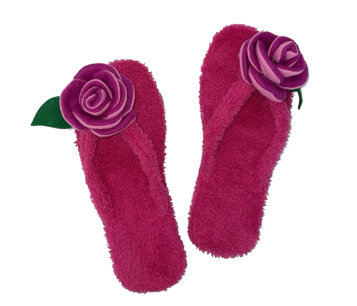 Casual LFV104 US 07 Flower Design Daily Wear Soft Flat Home Slippers for Women - Dark Pink - Zoom Image