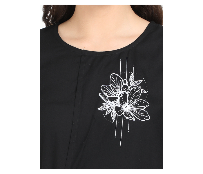 Kaia SK01ST0008BLK005 Medium Single Flower Print Casual Short Top for Women - Black - Zoom Image 4