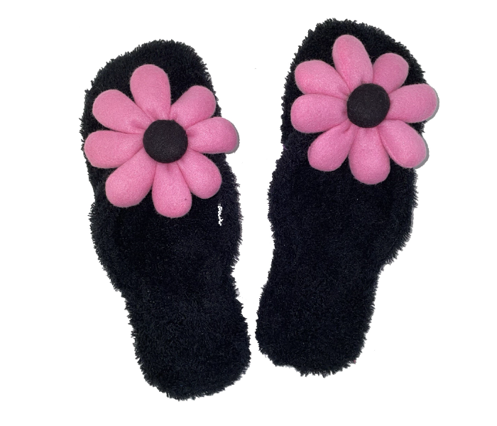 Casual LFV52 US 09 Flower Design Daily Wear Soft Flat Home Slippers for Women - Black - Zoom Image