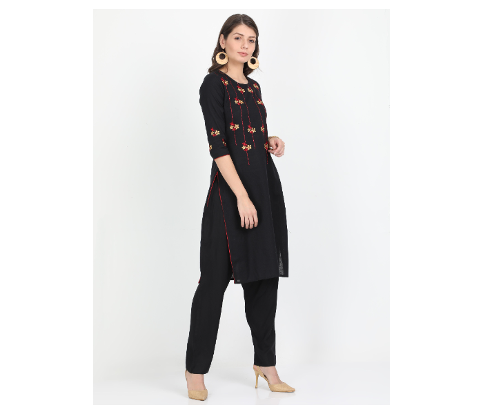 Kaia SK01LK0021BLK001 Large Black Cotton embroidered Kurta with Rayon Black Pant for Women - Zoom Image 4