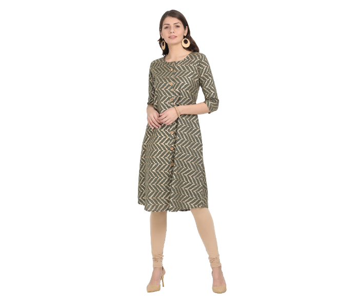 Kaia SK01AK0015OGR003 XXL Printed A-Line Kurta for Women - Olive Green - Zoom Image 1