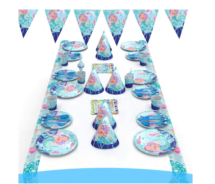 16 Piece Disposable Mermaid Party Supplies - Blue - Zoom Image 1