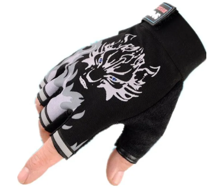 Free Size Wolf Printed Silicone Anti-Slip Gloves - Black - Zoom Image 1