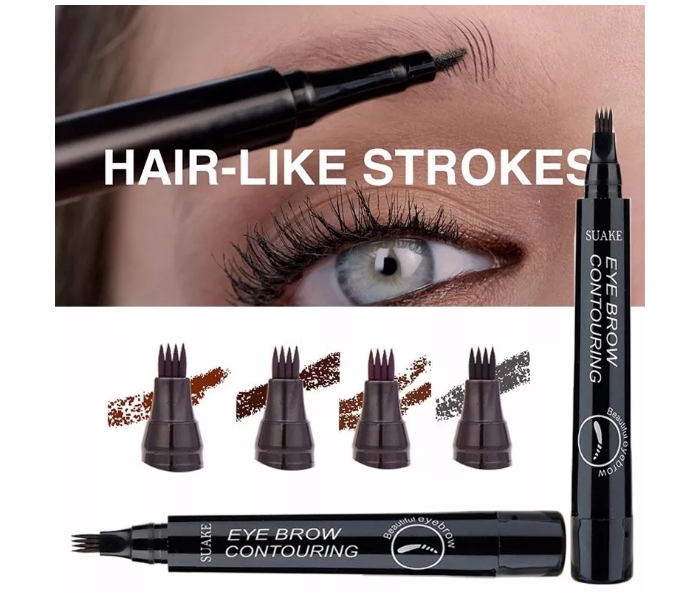 4 Point Multi Use No Smudging No Fading Waterproof Long Lasting Eyebrow-Beard Pen - Black - Zoom Image 3