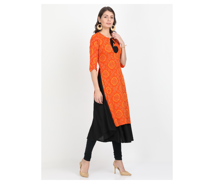 Kaia SK01DK0020ORB009 Medium Long Kurta with Detachable Top for Women - Orange and Black - Zoom Image 3