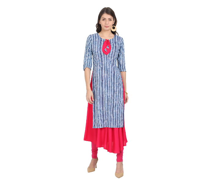 Kaia SK01DK0019BLP009 XL Long Kurta with Detachable Top for Women - Blue - Zoom Image 1