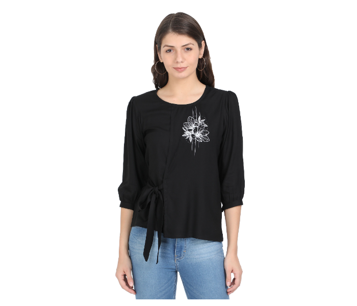 Kaia SK01ST0008BLK005 Small Single Flower Print Casual Short Top for Women - Black - Zoom Image 1