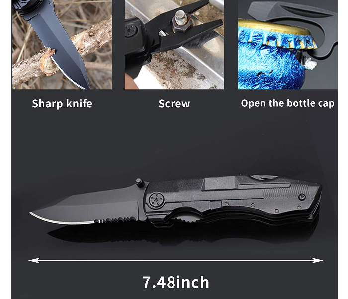 9 in 1 Portable Multifunctional Tool with Sharp Knife Pliers - Black - Zoom Image 3