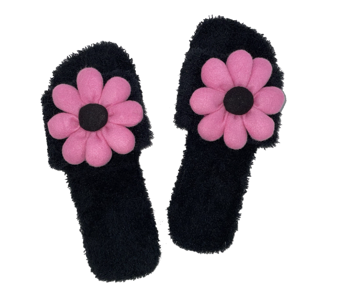 Casual LFO34 US 07 Flower Design Daily Wear Soft Flat Home Slippers for Women - Black - Zoom Image