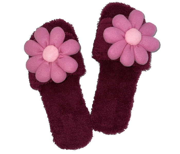 Casual LFO34 US 10 Flower Design Daily Wear Soft Flat Home Slippers for Women - Maroon - Zoom Image