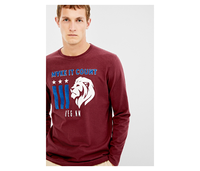 Springfield 022662969 XL Long Sleeve T-Shirt for Men - Maroon - Zoom Image 2