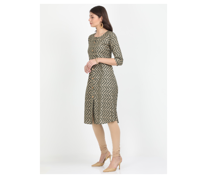 Kaia SK01AK0015OGR003 Small Printed A-Line Kurta for Women - Olive Green - Zoom Image 2