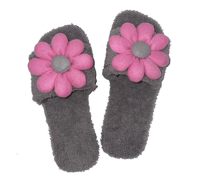 Casual LFO34 US 08 Flower Design Daily Wear Soft Flat Home Slippers for Women - Grey - Zoom Image