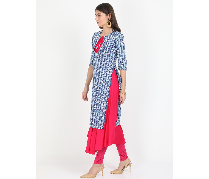 Kaia SK01DK0019BLP009 Small Long Kurta with Detachable Top for Women - Blue - Zoom Image 2