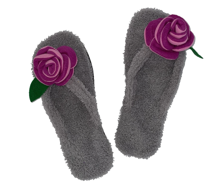 Casual LFV104 US 06 Flower Design Daily Wear Soft Flat Home Slippers for Women - Grey - Zoom Image