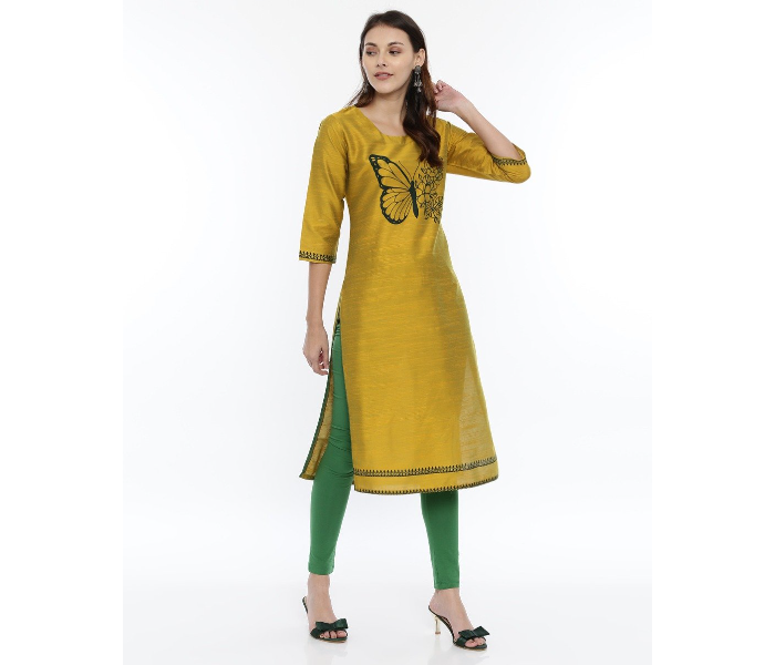 Kaia SK01LK0017OGR002 Large Cotton Silk Long Kurta for Women - Gold - Zoom Image