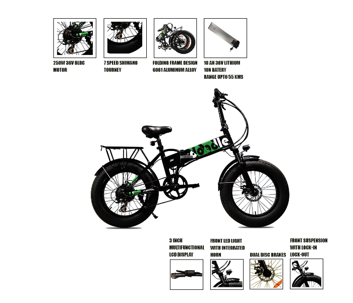 E-Motorad Doodle 350W Foldable Electric Bike - Black - Zoom Image 7