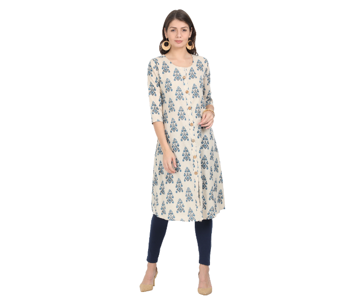 Kaia SK01AK0014BGE003 Large Printed A-Line kurta - Beige - Zoom Image 1