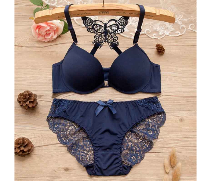 Beautiful Butterfly Embroidered Bridal Wired Lingerie EU 36 - Blue - Zoom Image