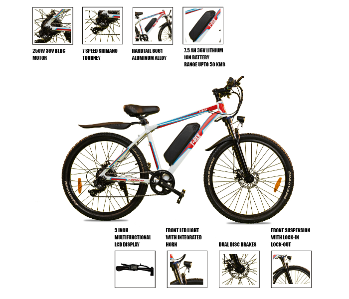 E-Motorad T-REX 250W Mountain Bike - White and Red - Zoom Image 8