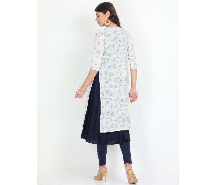 Kaia SK01DK0013WHB009 Medium Long Kurta with Detachable Top for Women - White and Blue - Zoom Image 2