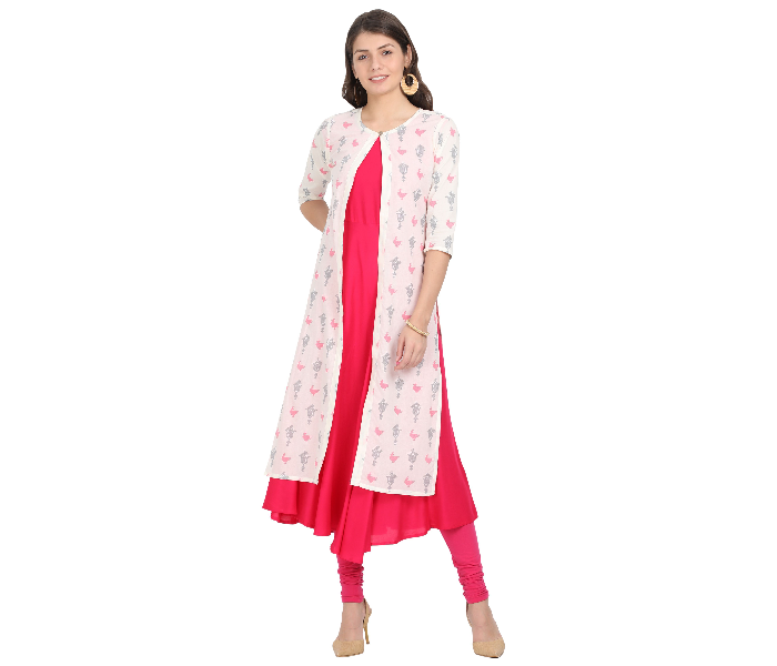 Kaia SK01DK0018WHP009 XL Long Kurta with Detachable Top for Women - White - Zoom Image 1