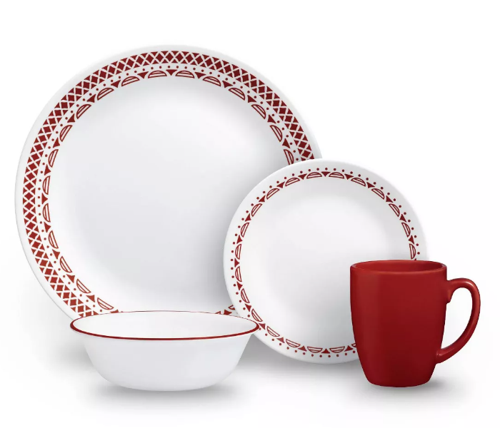 Corelle 113528200 Crimson Trellis 16-piece Dinnerware Set - White and Red - Zoom Image 1