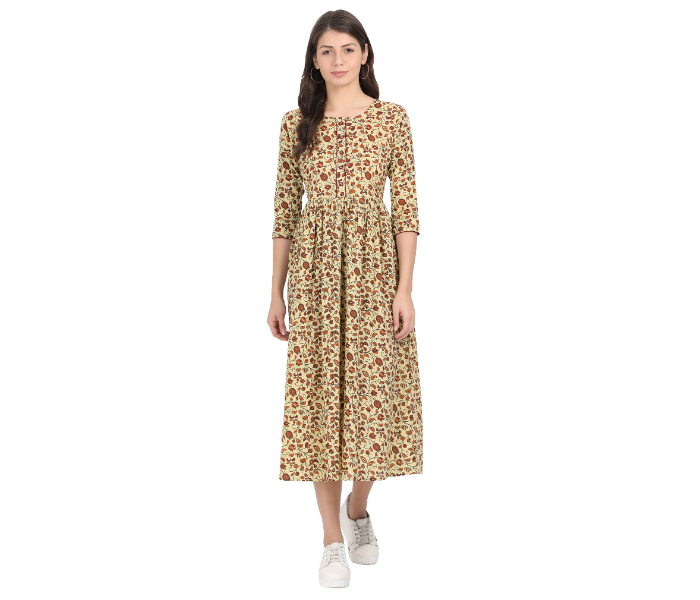 Kaia SK01LK0009BGE001 Medium Printed Cotton Dress for Women - Beige - Zoom Image 1