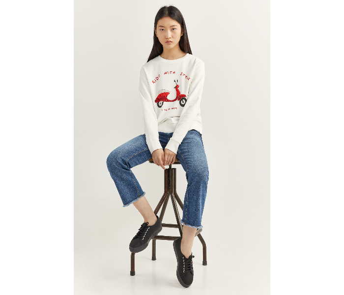 Springfield 108732097 Medium Sweat Shirt For Women - White - Zoom Image 1