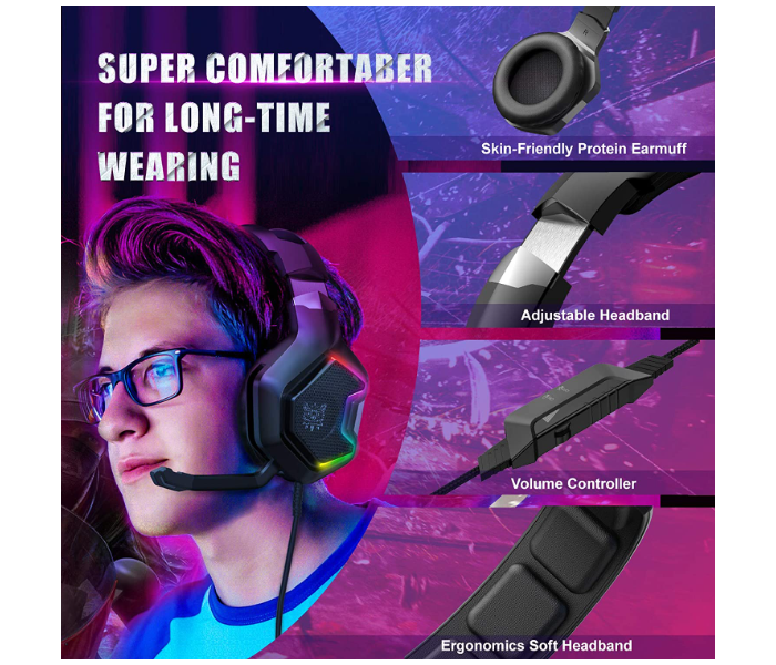 Onikuma K10 PRO RGB LED Light 7.1 Surround Sound Pro Noise Canceling Gaming Headphones with Mic - Black - Zoom Image 4