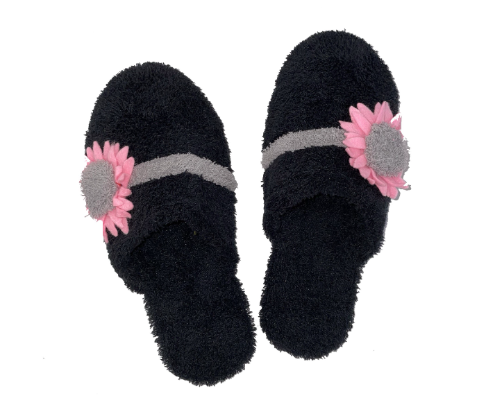 Casual LFC107 US 06 Flower Design Daily Wear Soft Flat Home Slippers for Women - Black - Zoom Image