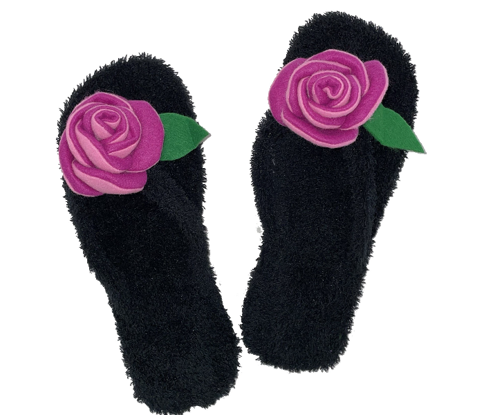 Casual LFV104 US 08 Flower Design Daily Wear Soft Flat Home Slippers for Women - Black and Pink - Zoom Image