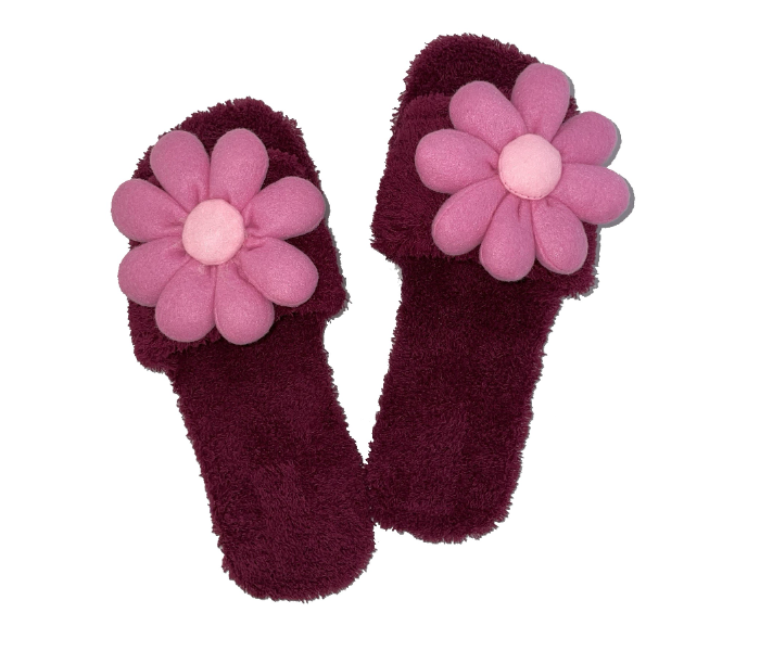 Casual LFO34 US 08 Flower Design Daily Wear Soft Flat Home Slippers for Women - Maroon - Zoom Image