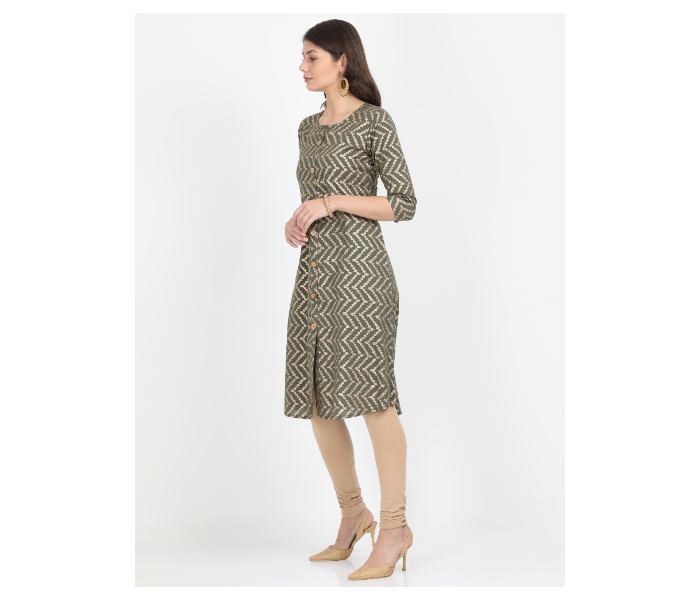 Kaia SK01AK0015OGR003 XXL Printed A-Line Kurta for Women - Olive Green - Zoom Image 2