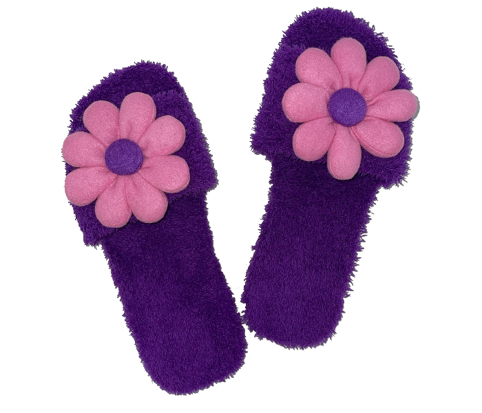 Casual LFO34 US 08 Flower Design Daily Wear Soft Flat Home Slippers for Women - Dark Purple - Zoom Image