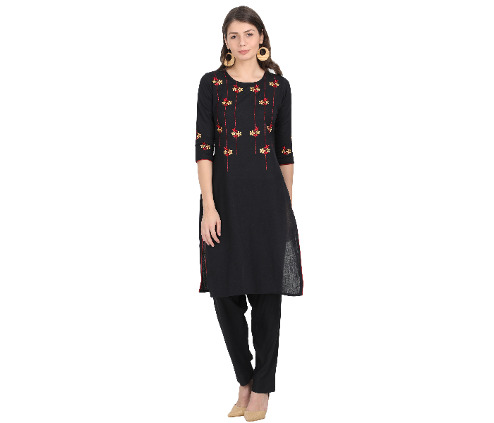 Kaia SK01LK0021BLK001 XXL Black Cotton embroidered Kurta with Rayon Black Pant for Women - Zoom Image 1