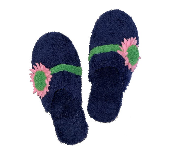 Casual LFC107 US 09 Flower Design Daily Wear Soft Flat Home Slippers for Women - Navy Blue - Zoom Image