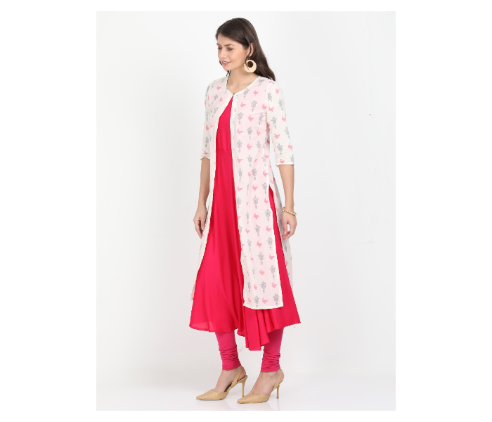 Kaia SK01DK0018WHP009 Large Long Kurta with Detachable Top for Women - White - Zoom Image 2