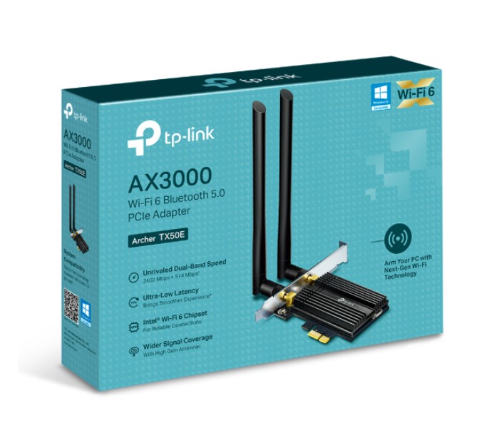 TP-Link Archer TX50E AX3000 Wi-Fi 6 Bluetooth 5.0 PCIe Adapter - Black - Zoom Image 2