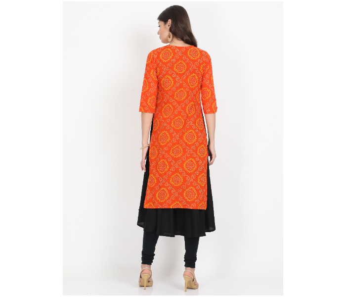 Kaia SK01DK0020ORB009 Large Long Kurta with Detachable Top for Women - Orange and Black - Zoom Image 2