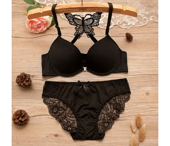 Beautiful Butterfly Embroidered Bridal Wired Lingerie EU 36 - Black - Zoom Image