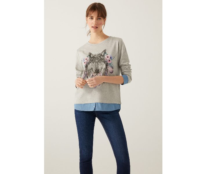 Springfield 108961743 Medium Sweat Shirt For Women - Grey - Zoom Image 1