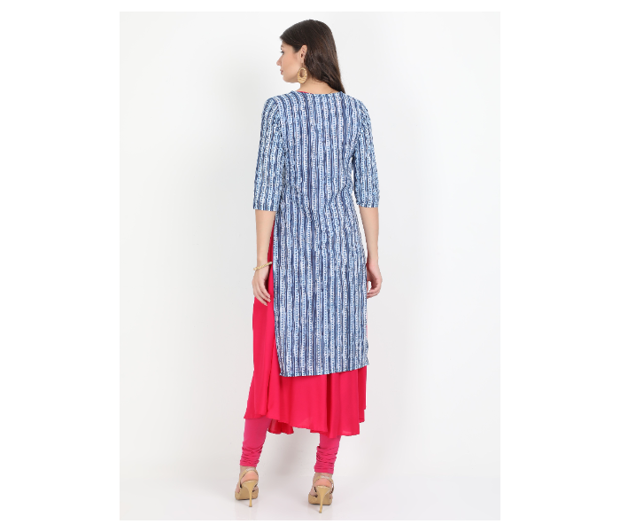 Kaia SK01DK0019BLP009 XXL Long Kurta with Detachable Top for Women - Blue - Zoom Image 3